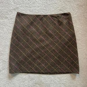 J. Crew Brown Windowpane Plaid Wool Mini A-line Skirt Size 0